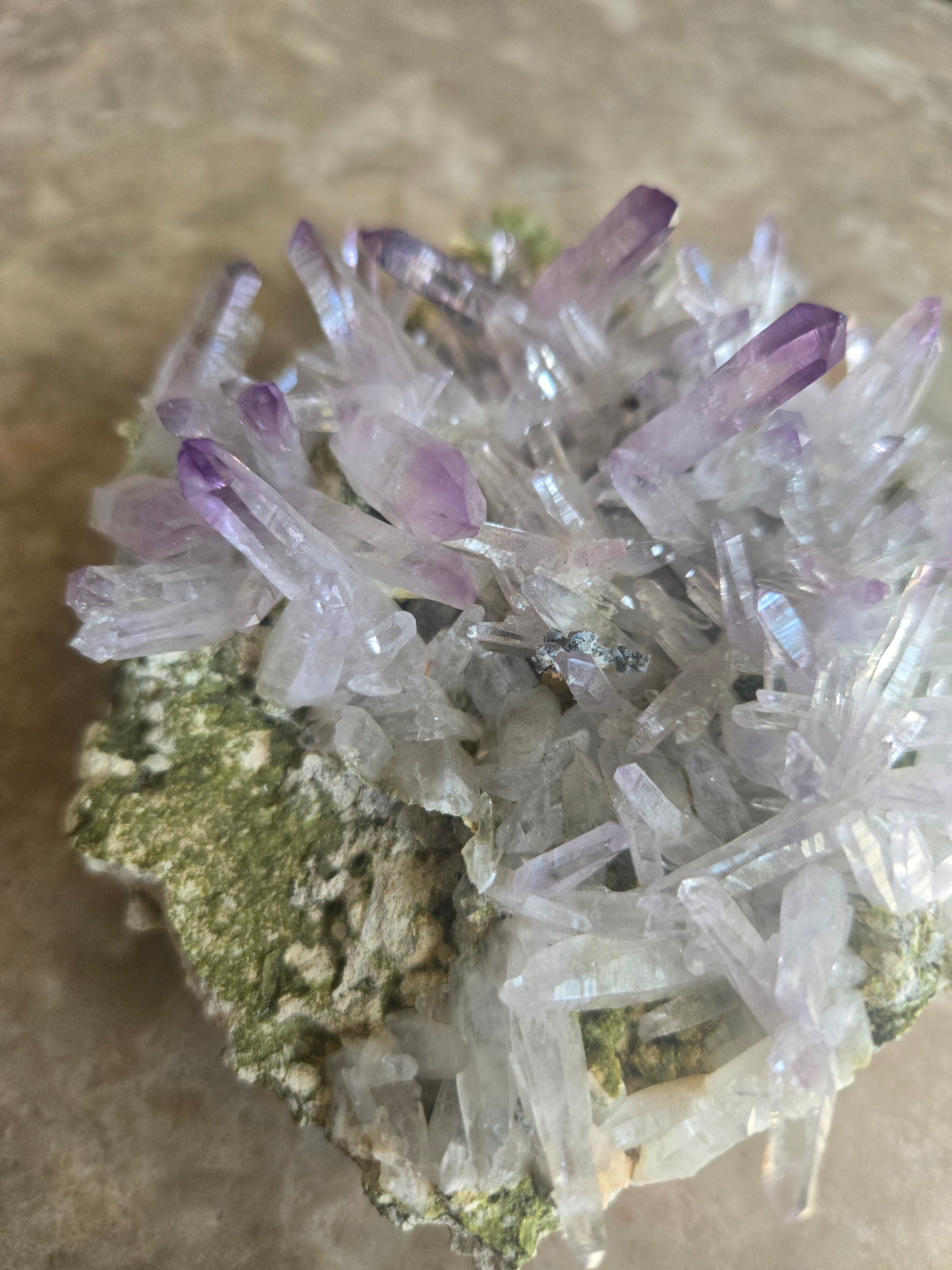 Amethyst on Epidote - Adam's Minerals LLC