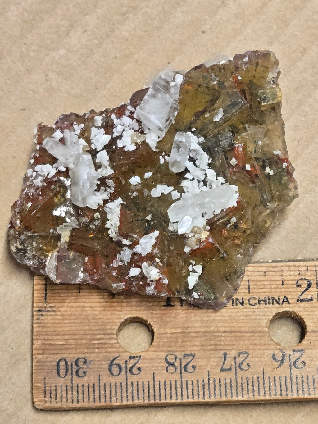 Dolomite calcite on yellow fluorite
