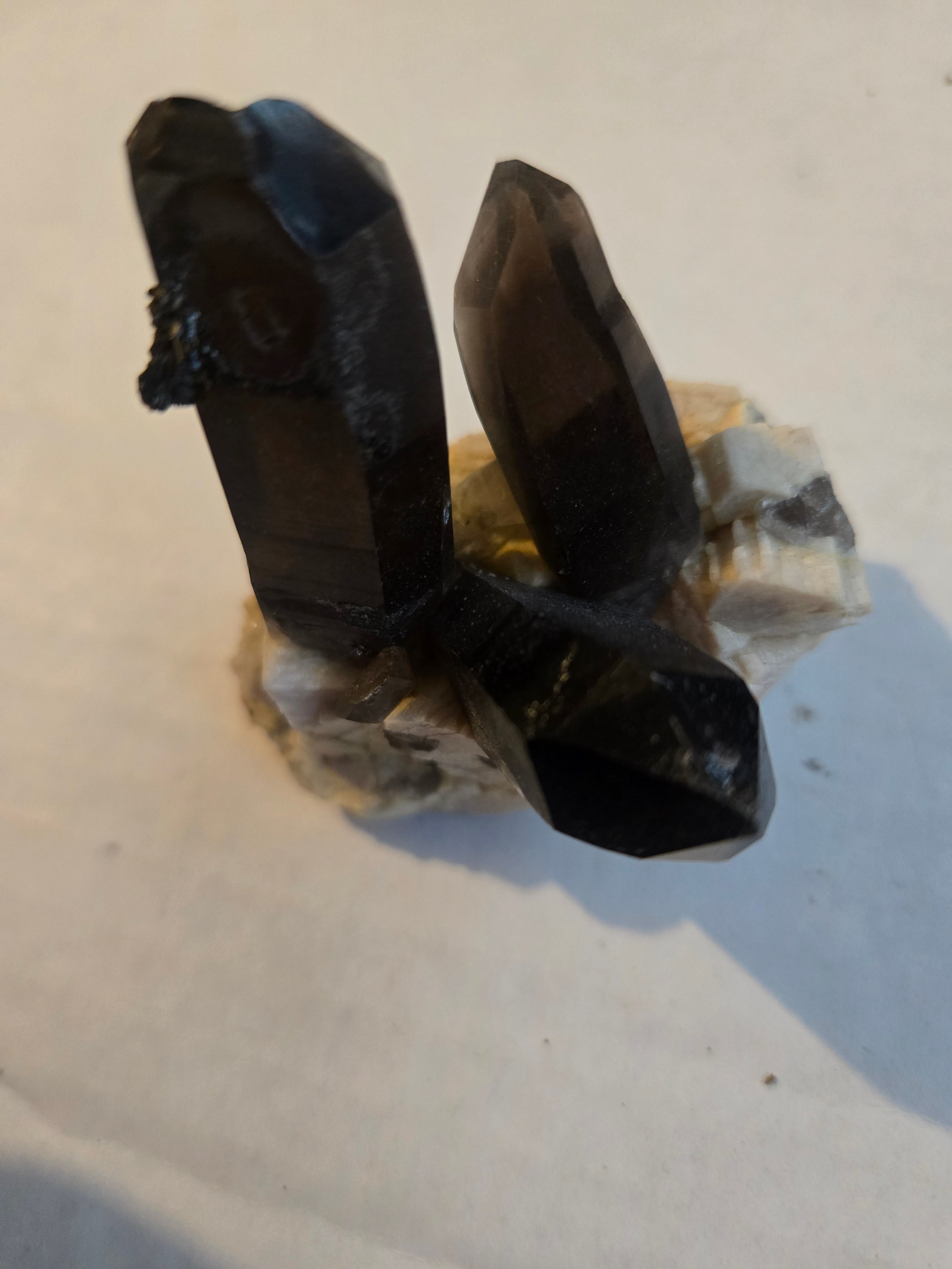 Goethite w Smoky Quartz on Microcline specimen