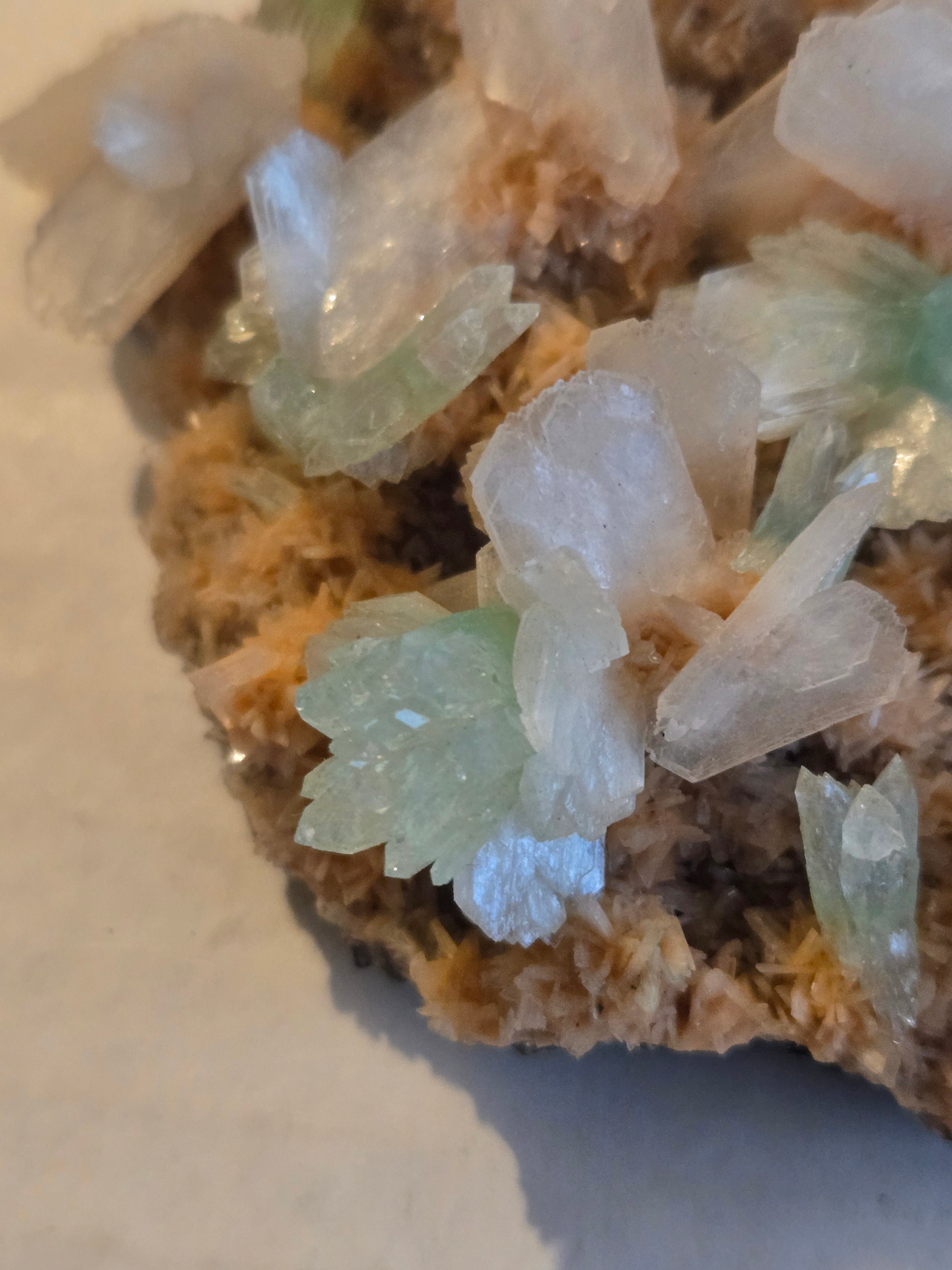 Green Apophyllite (Fluorapophyllite) with stilbite specimen