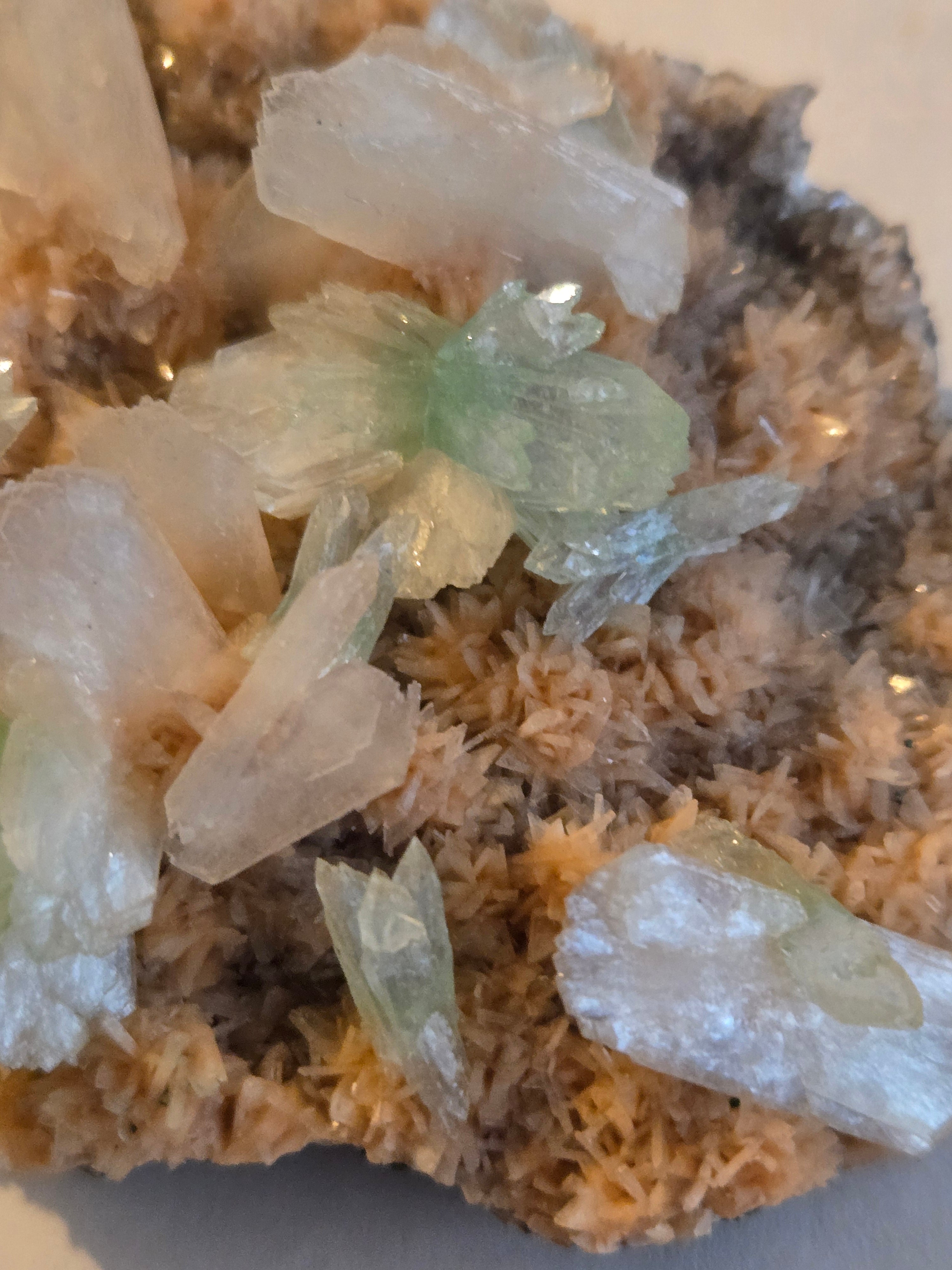 Green Apophyllite (Fluorapophyllite) with stilbite specimen
