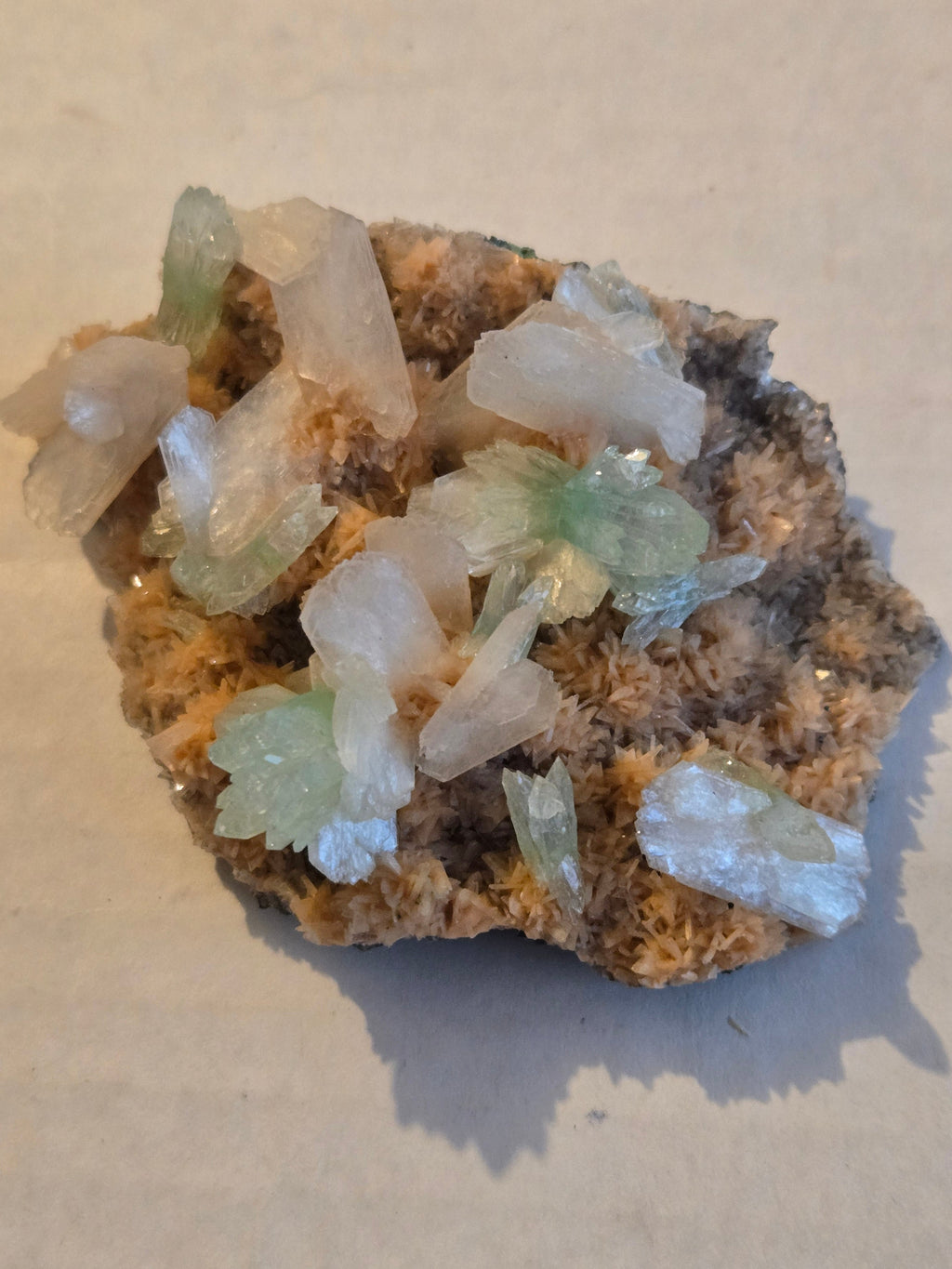 Green Apophyllite (Fluorapophyllite) with stilbite specimen
