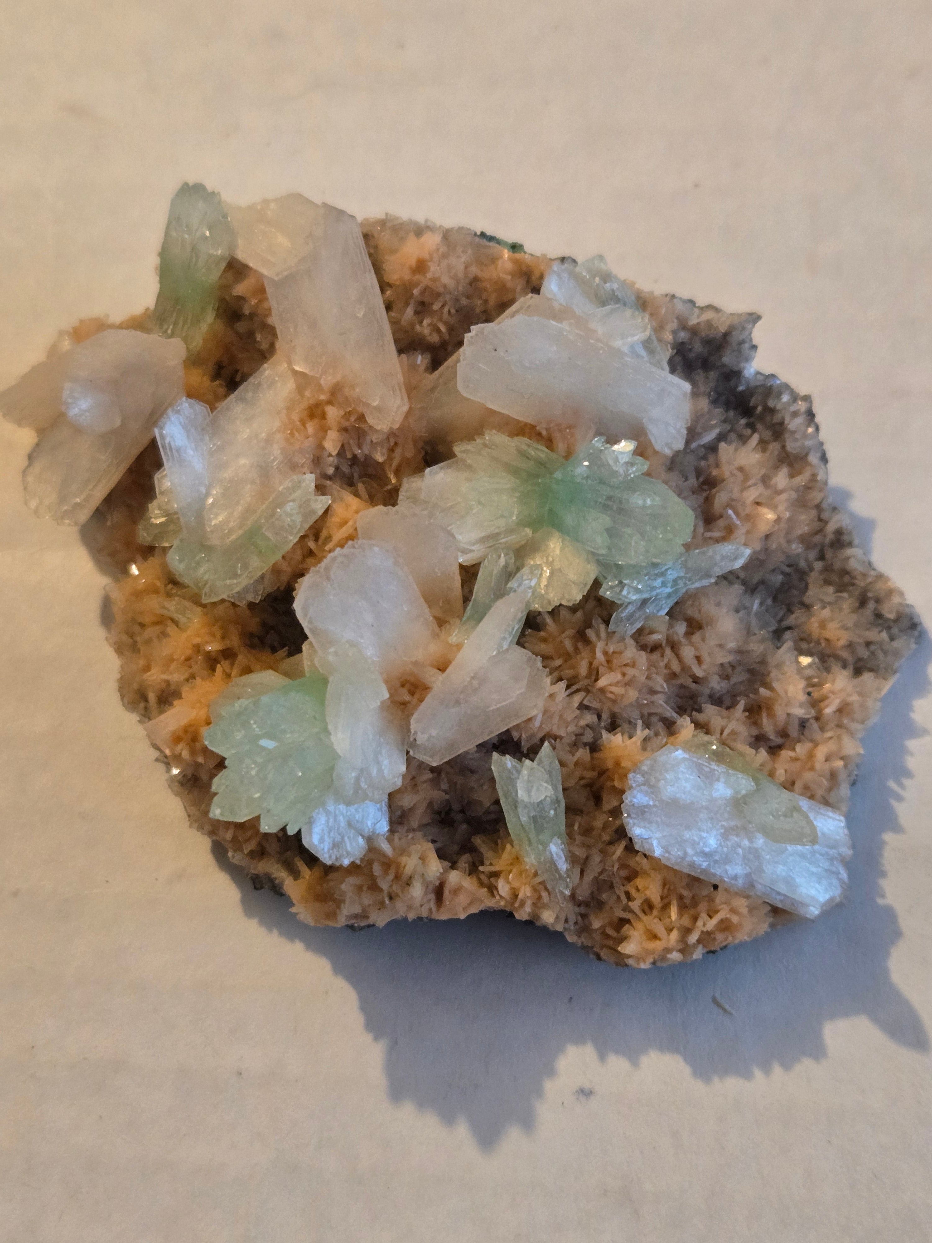 Green Apophyllite (Fluorapophyllite) with stilbite specimen