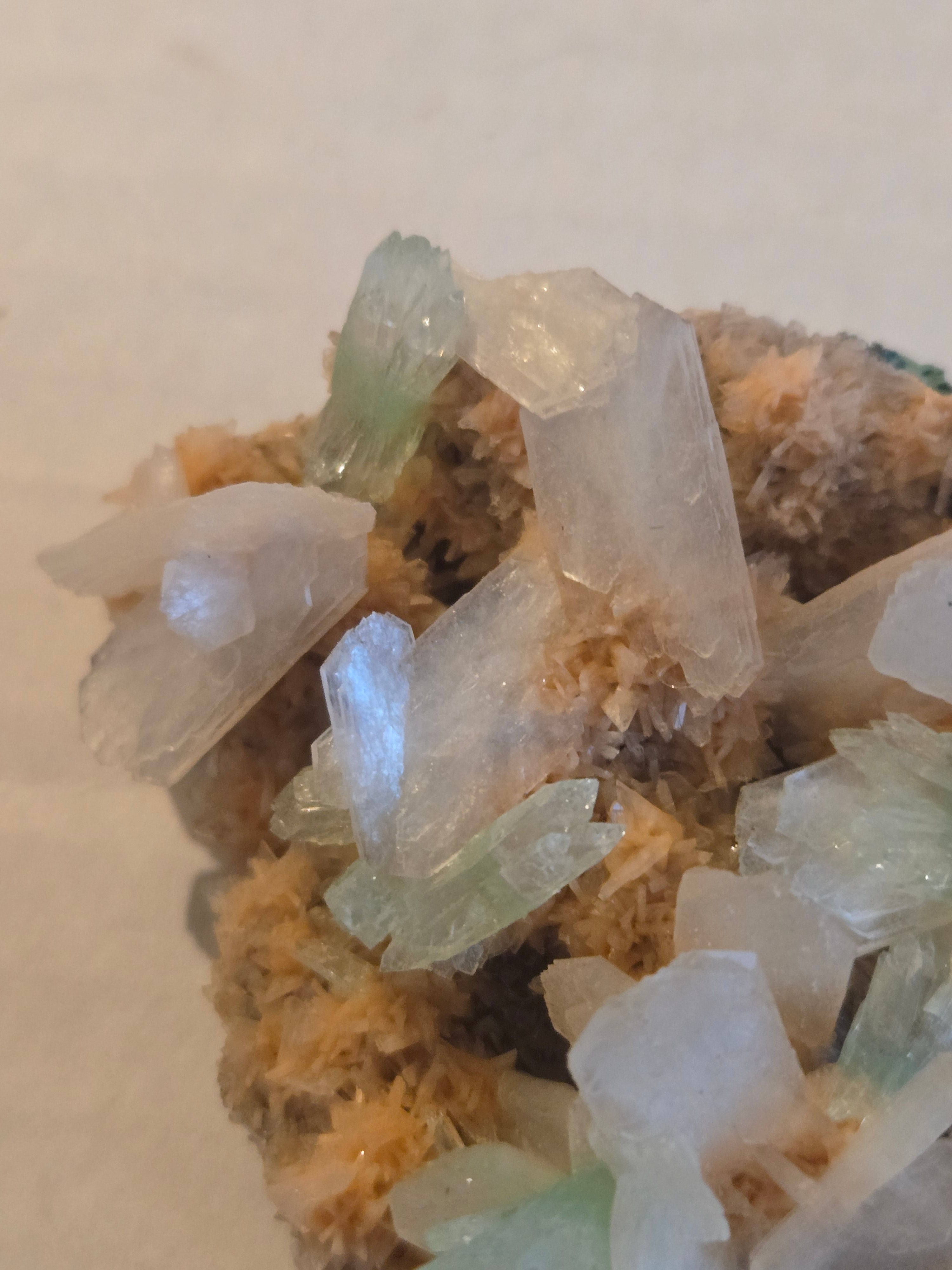 Green Apophyllite (Fluorapophyllite) with stilbite specimen