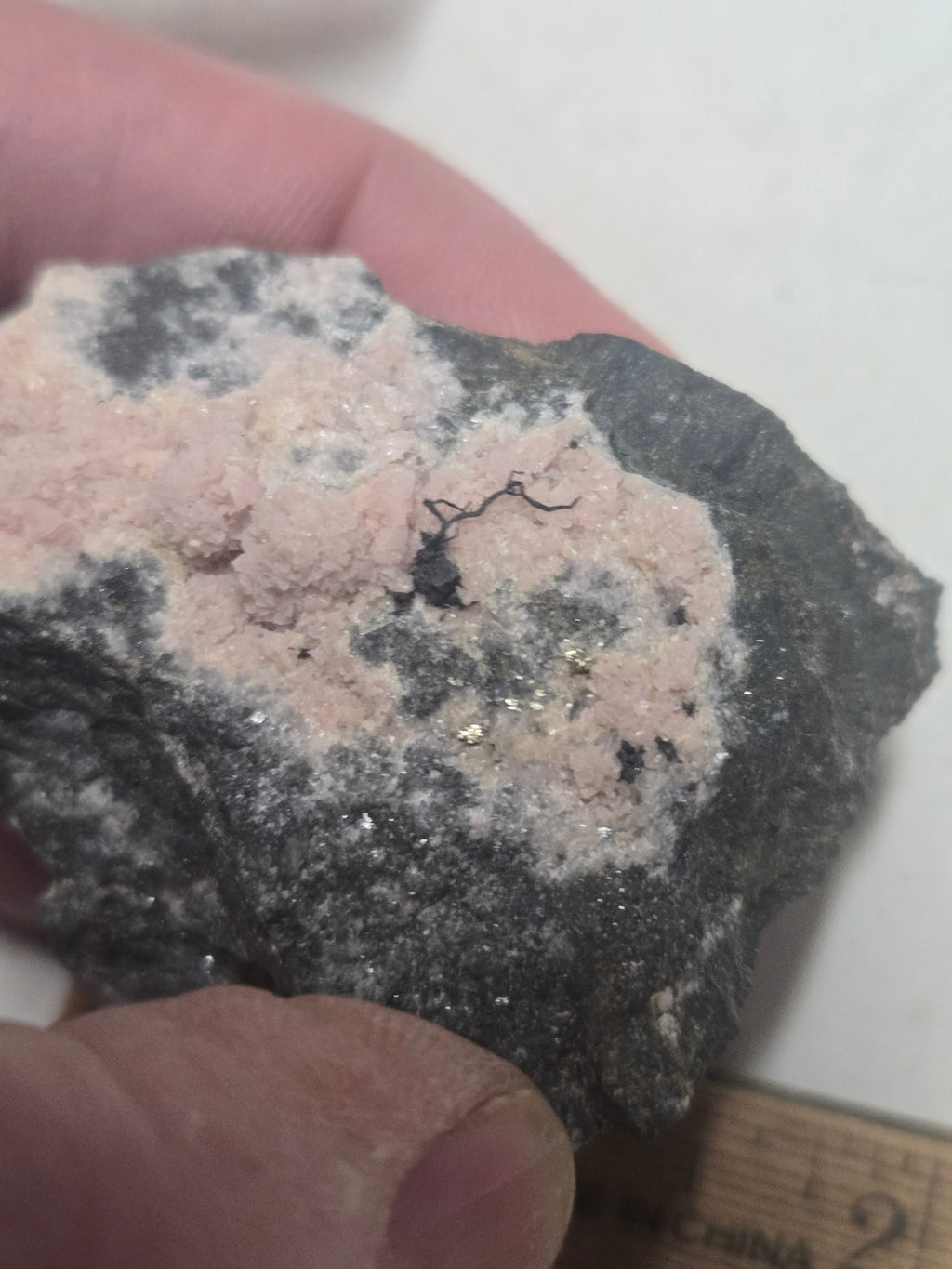 Native silver on rhodochrosite