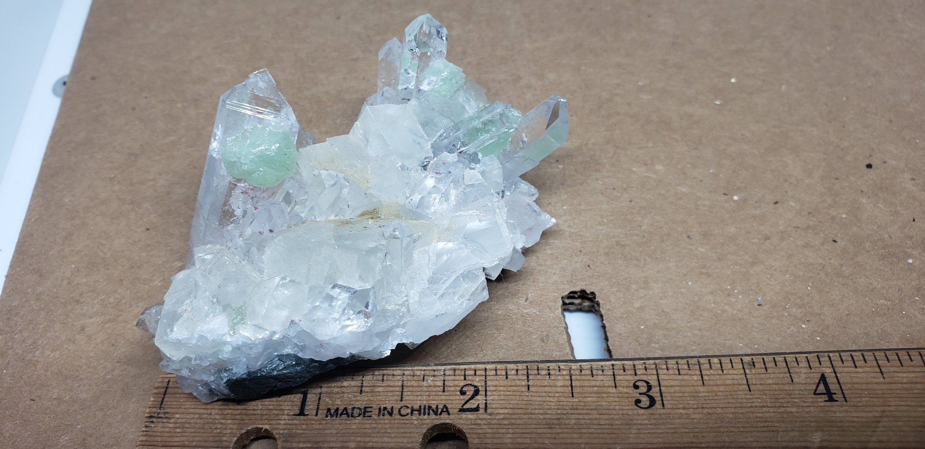 Neat Prehnite on and in Quartz specimen