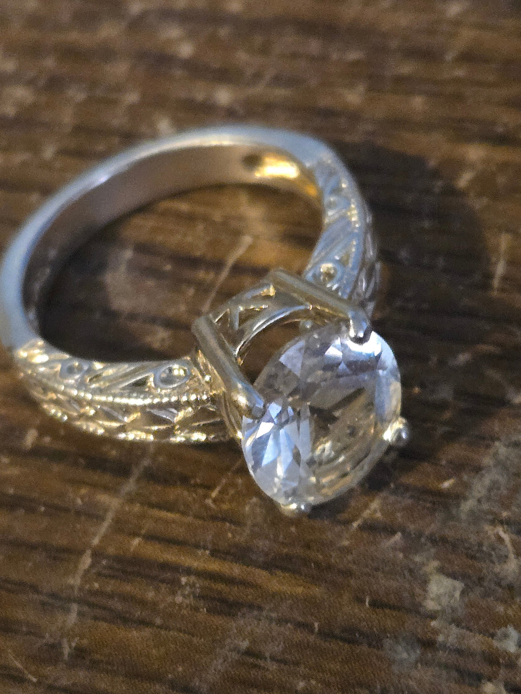 Phenakite Engraved Shank Ring