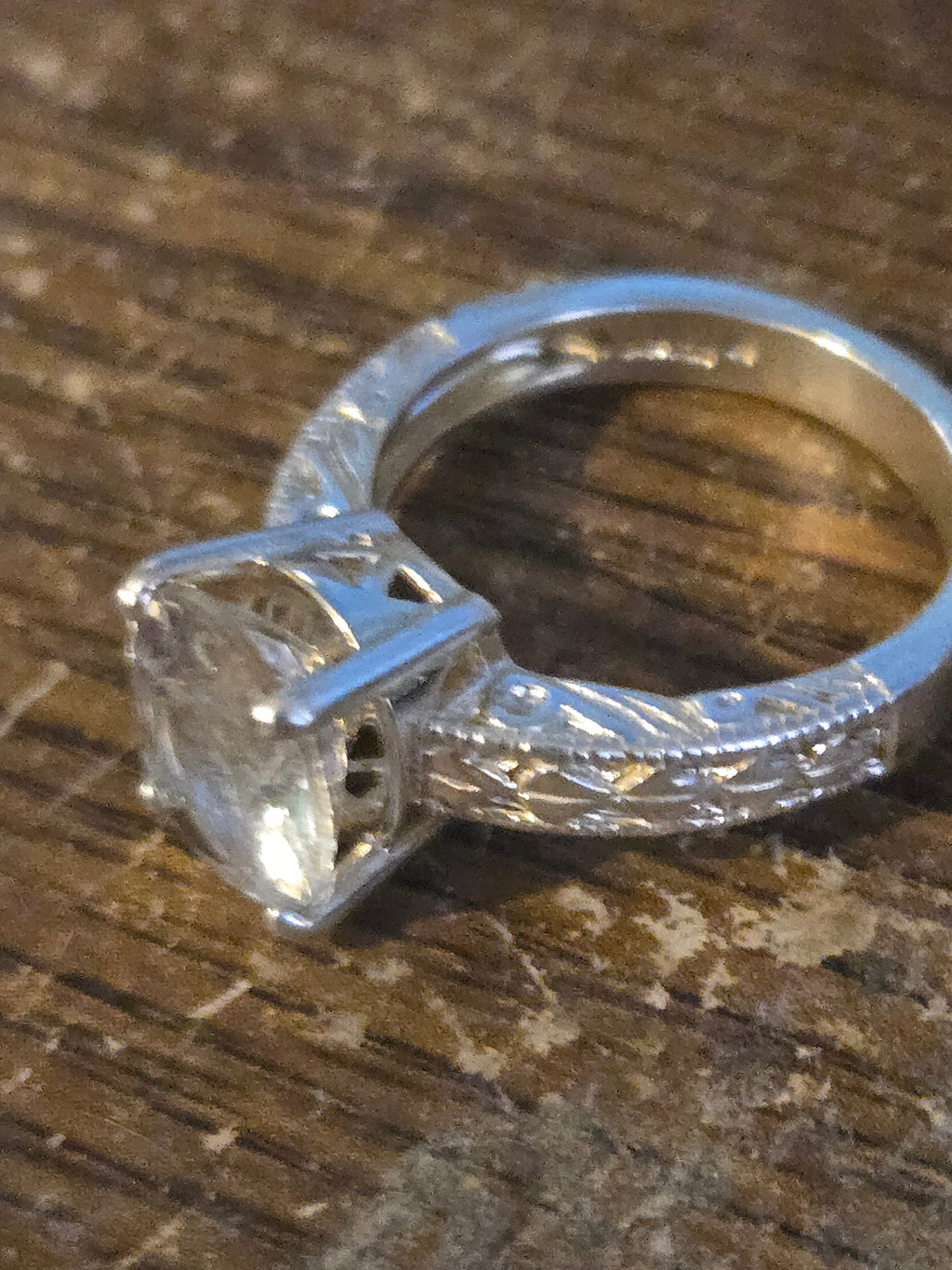 Phenakite Engraved Shank Ring