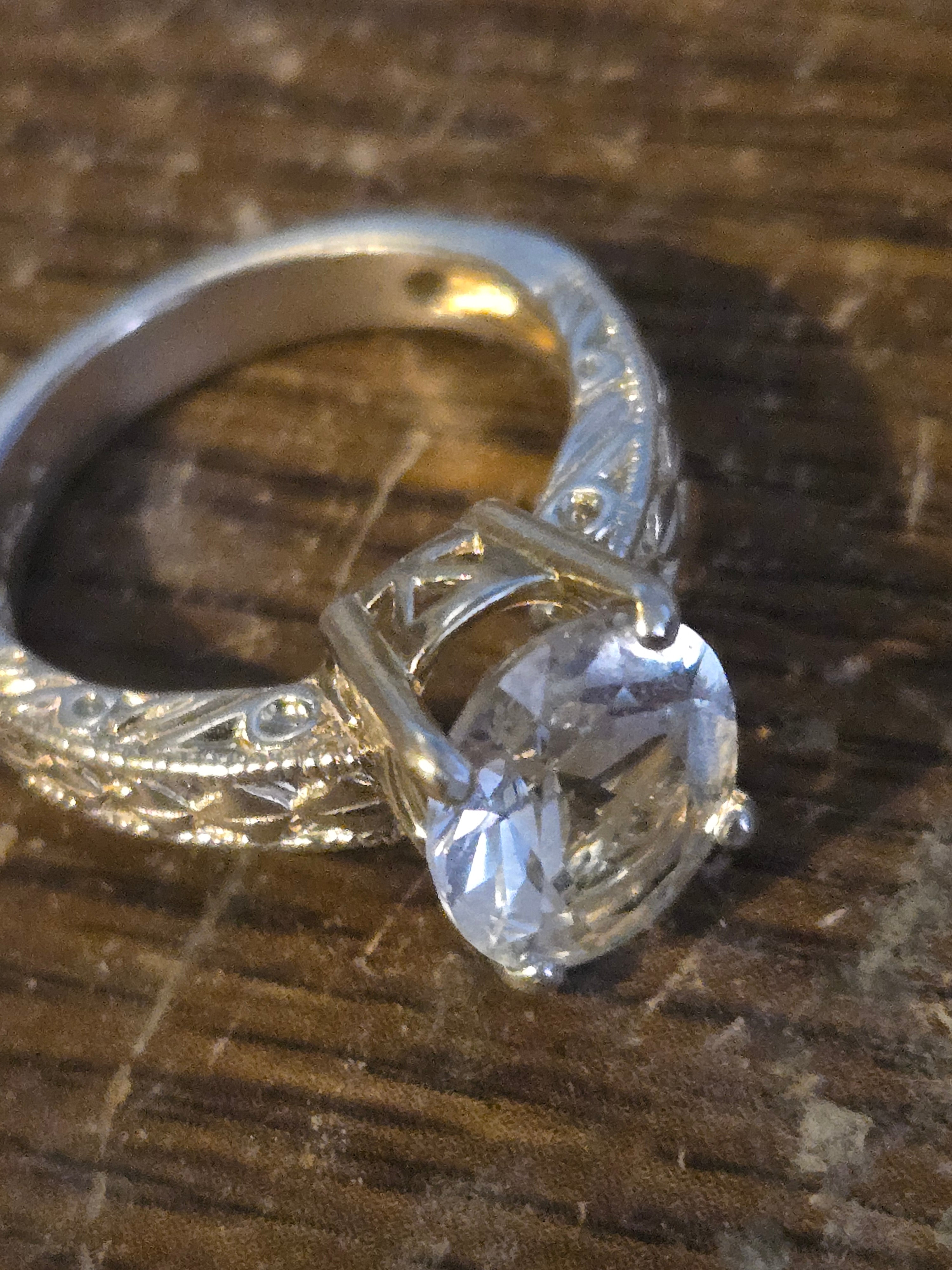 Phenakite Engraved Shank Ring