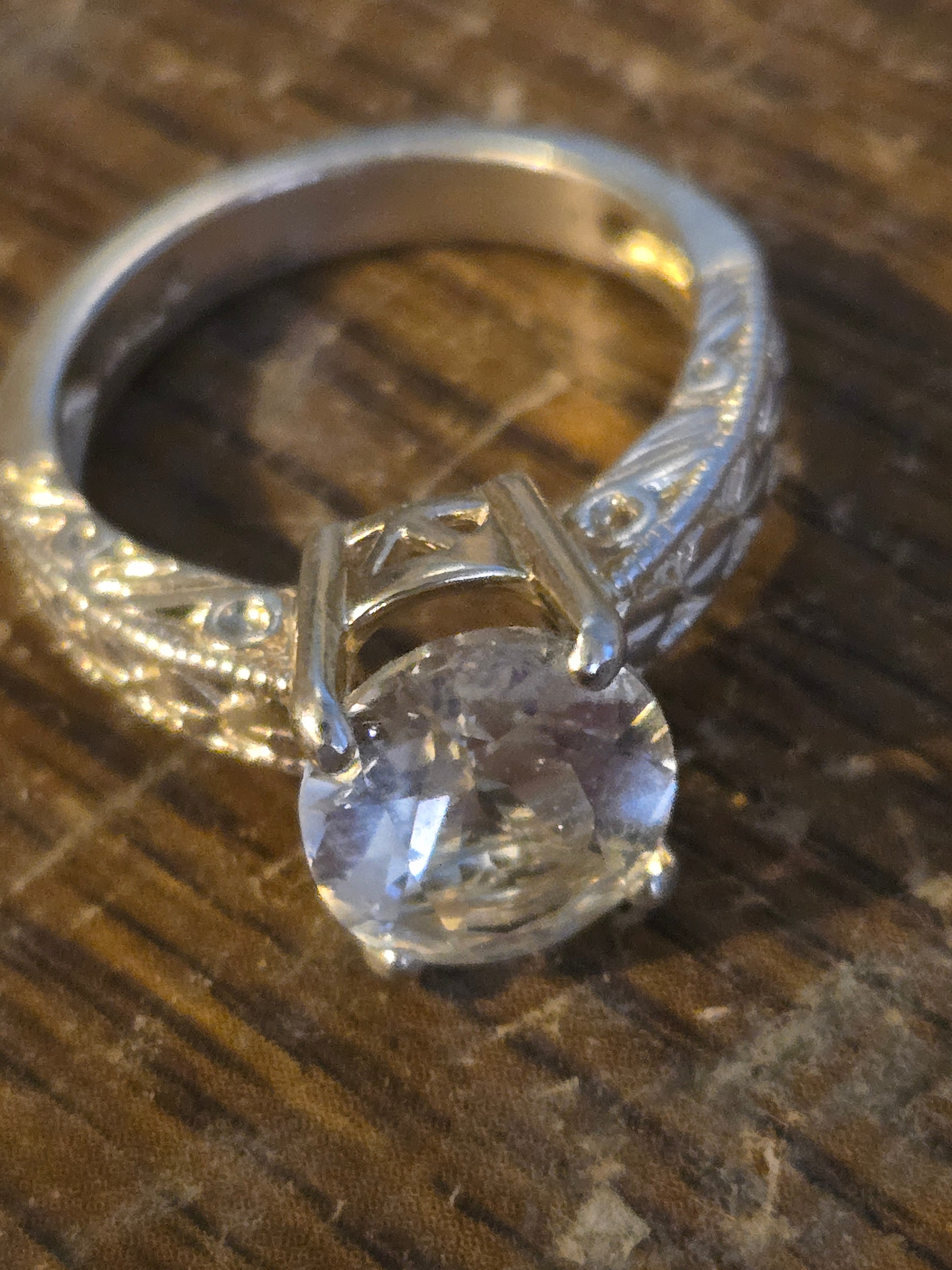 Phenakite Engraved Shank Ring