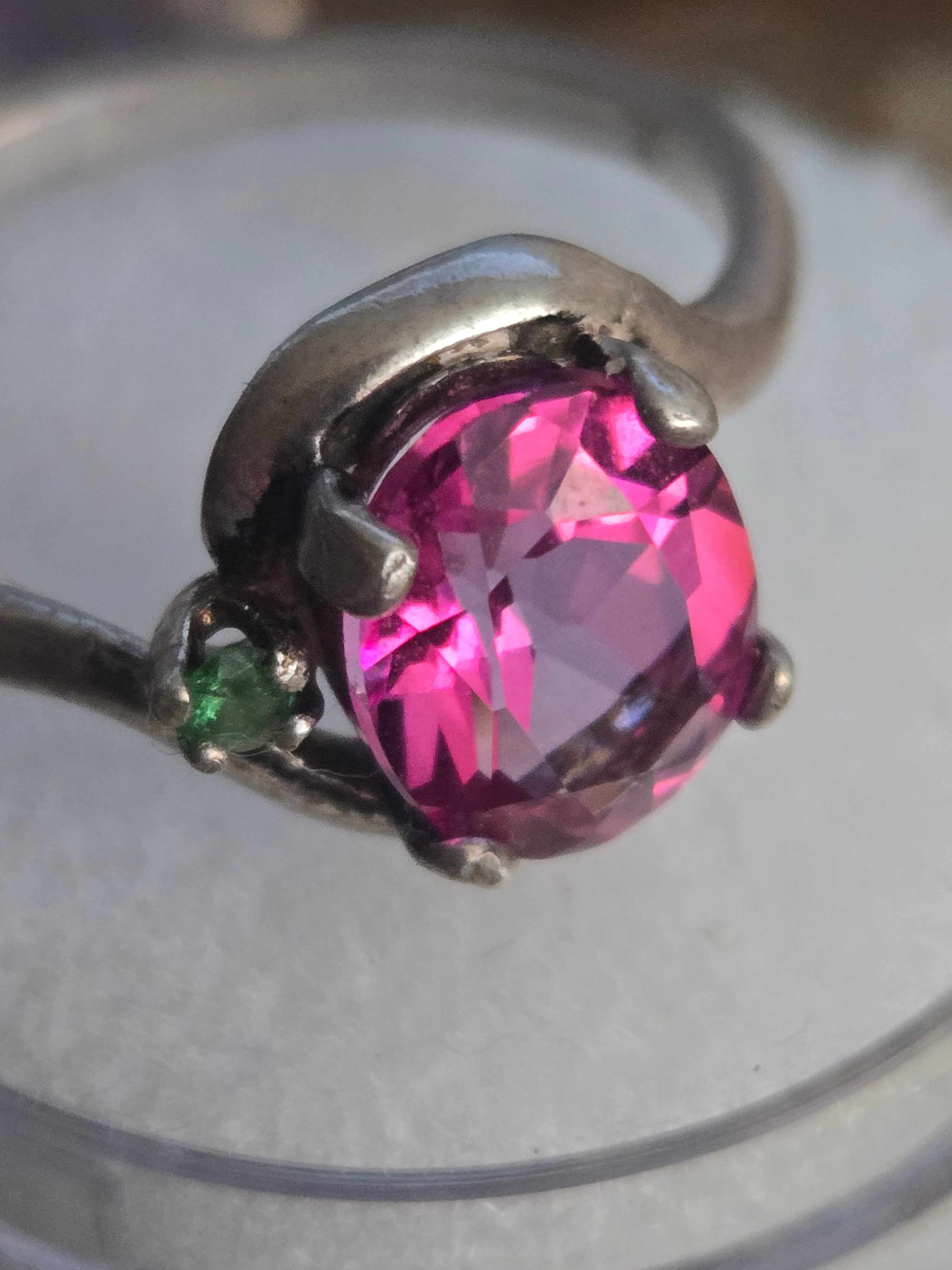 Pink Topaz with Tsavorite Crescent Ring