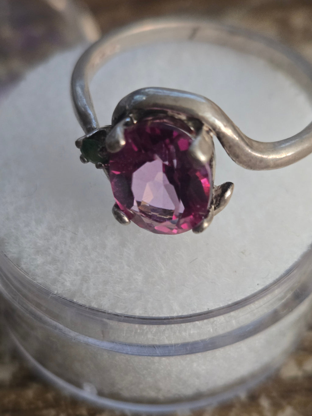 Pink Topaz with Tsavorite Crescent Ring