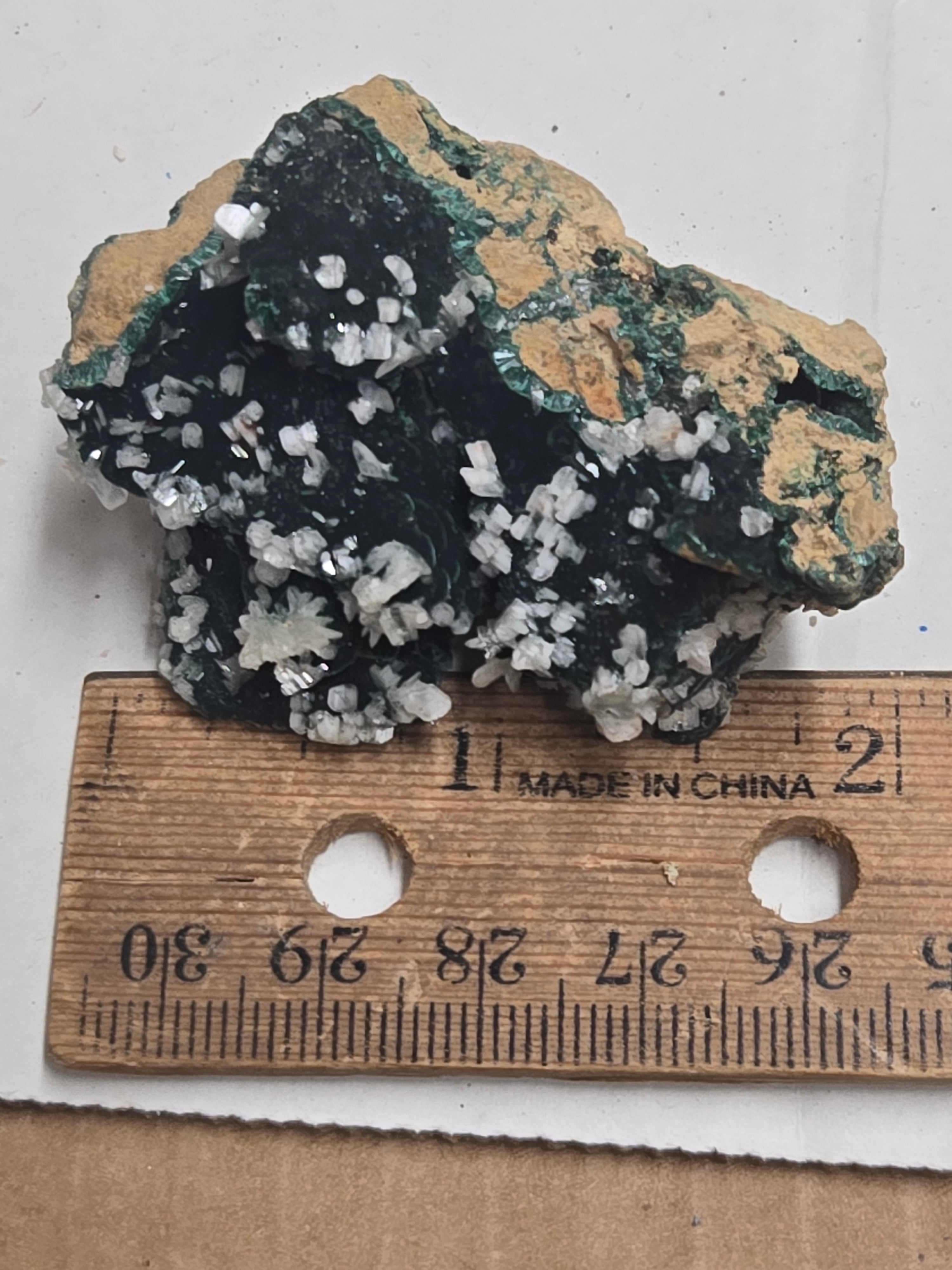 Calcite on malachite specimen