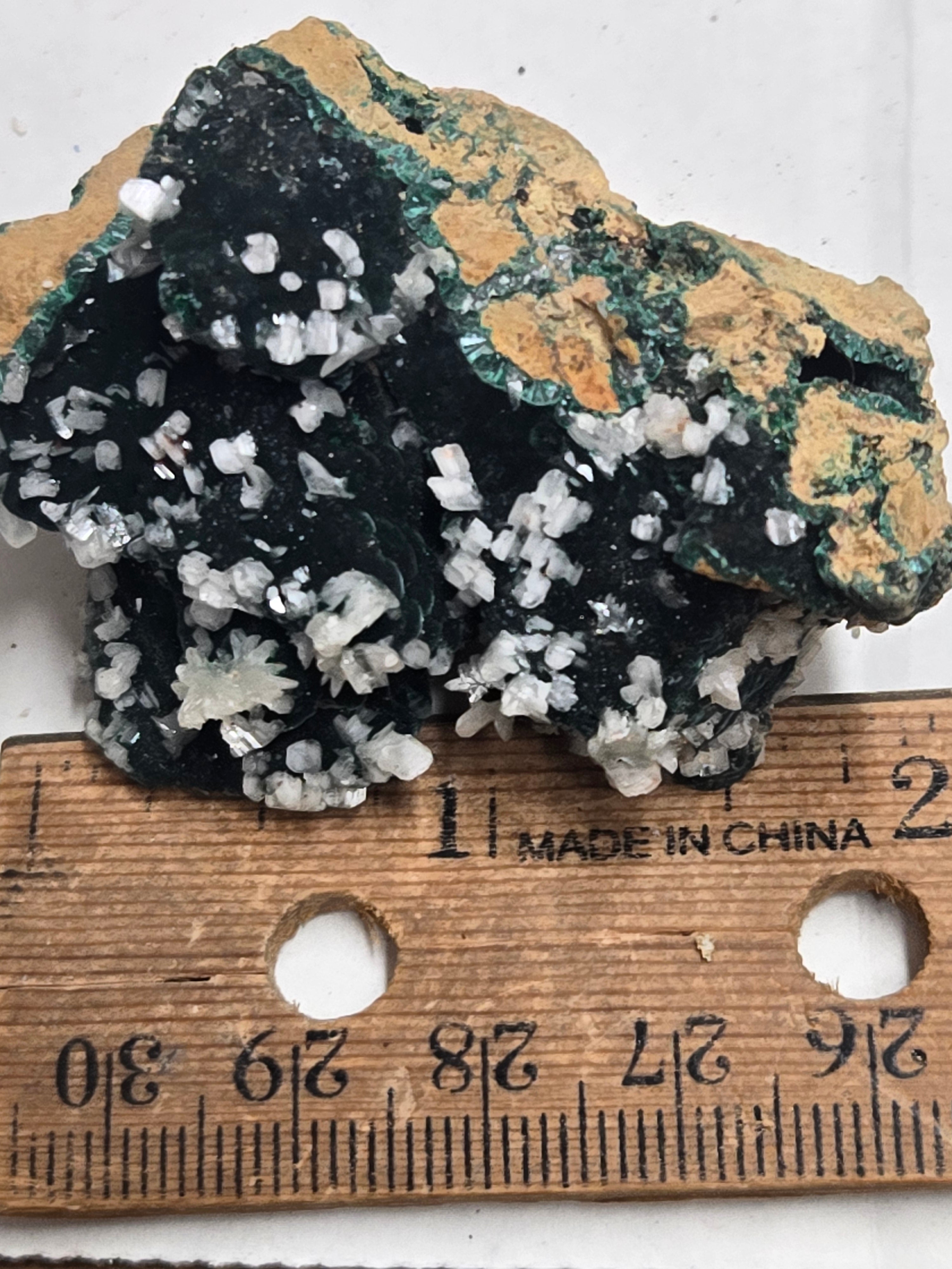 Calcite on malachite specimen