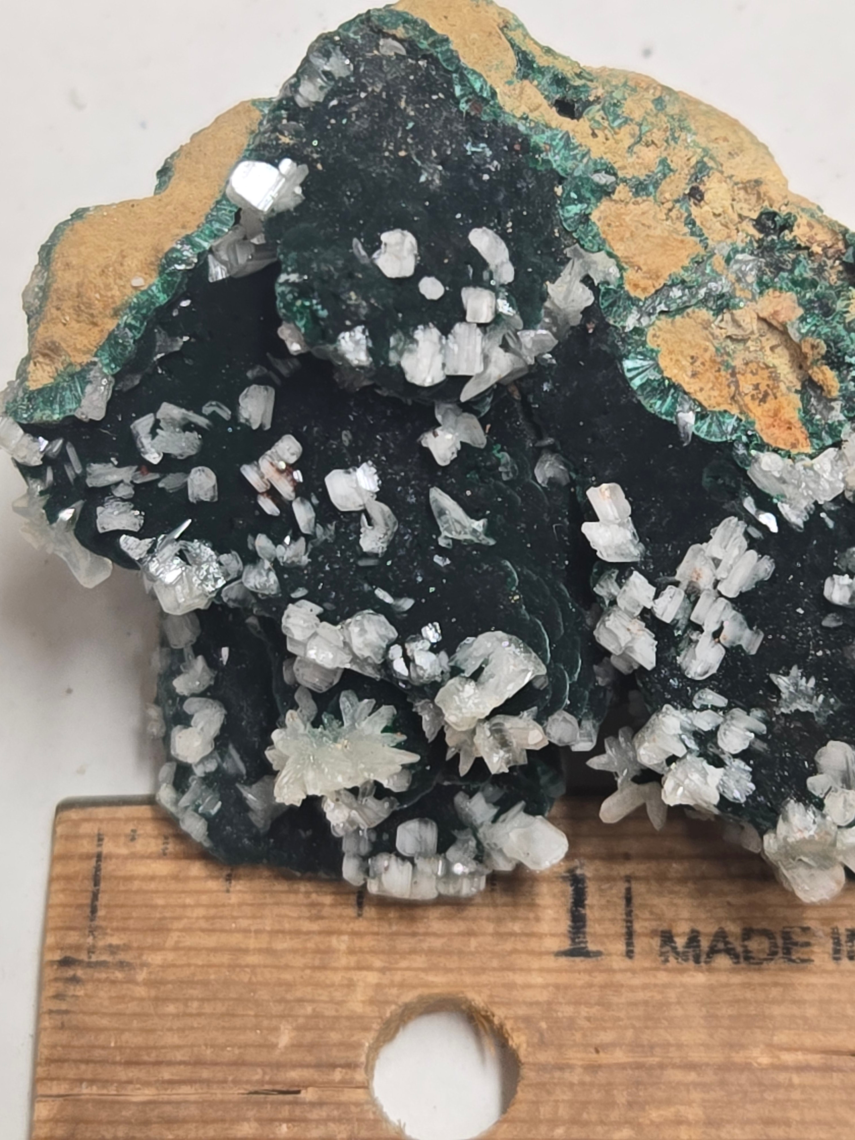 Calcite on malachite specimen