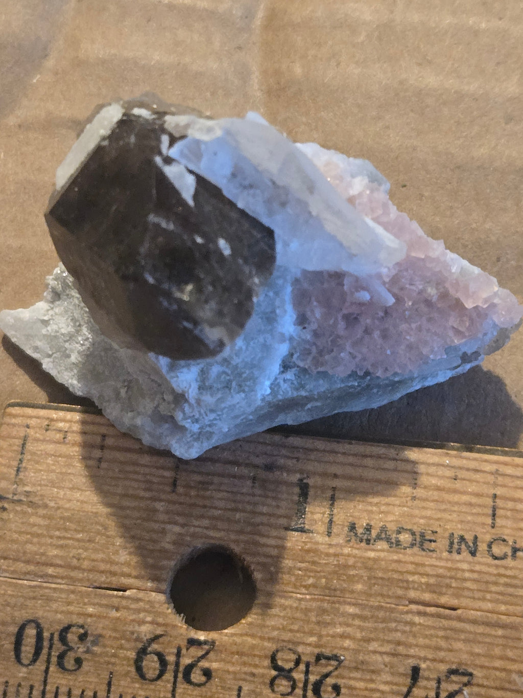 Pink fluorite smoky quartz