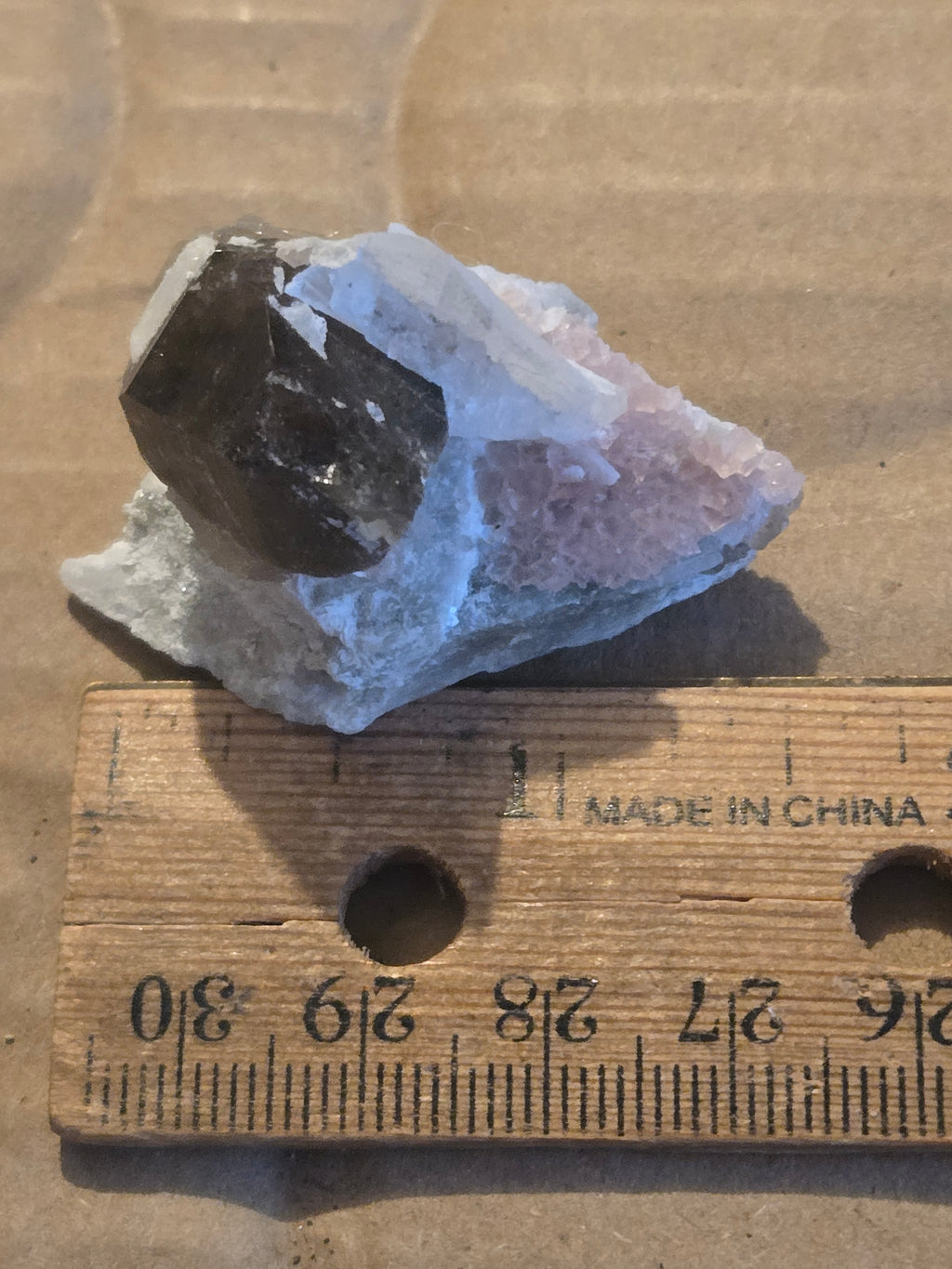 Pink fluorite smoky quartz