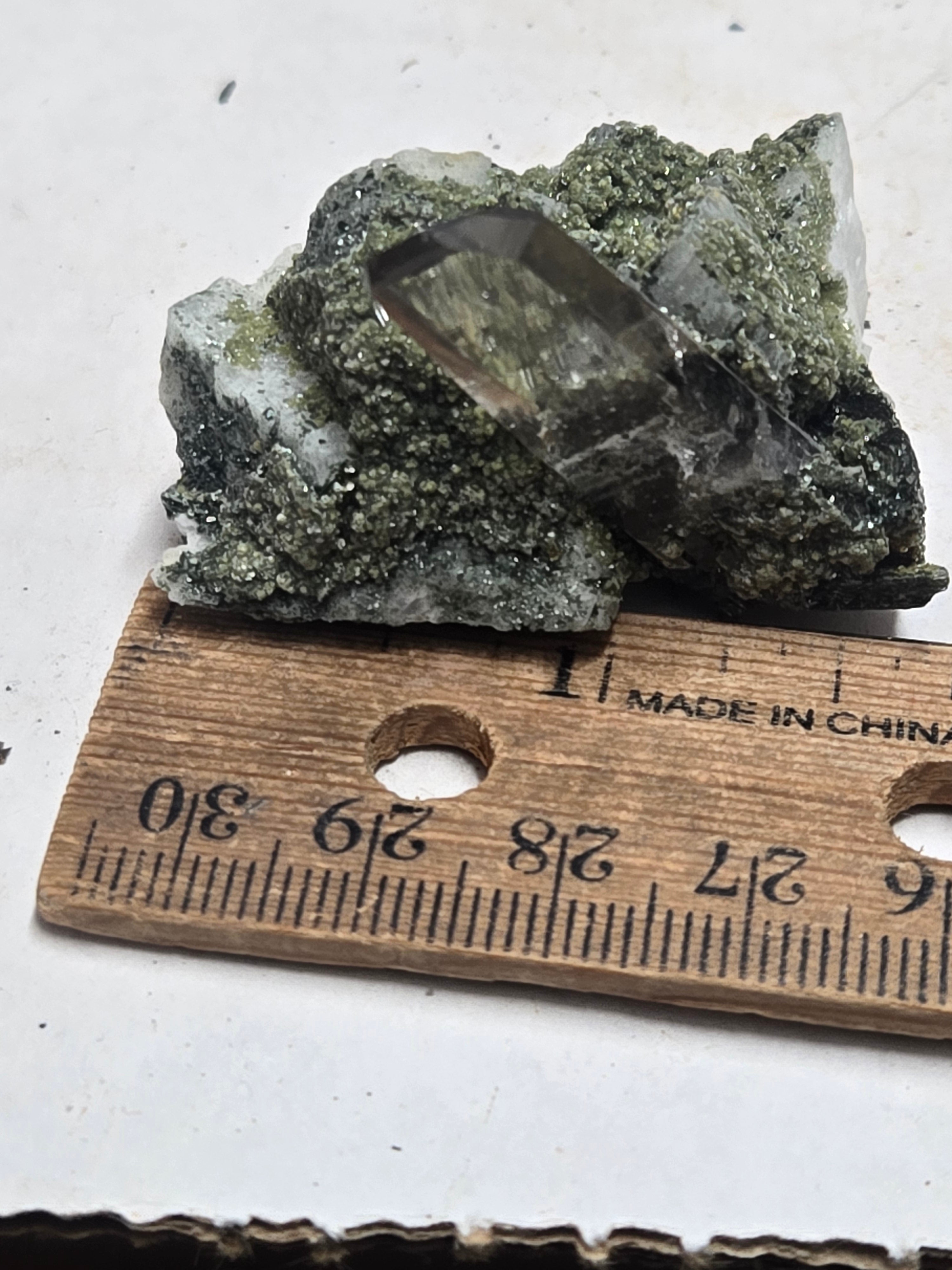 Smoky quartz on Albite