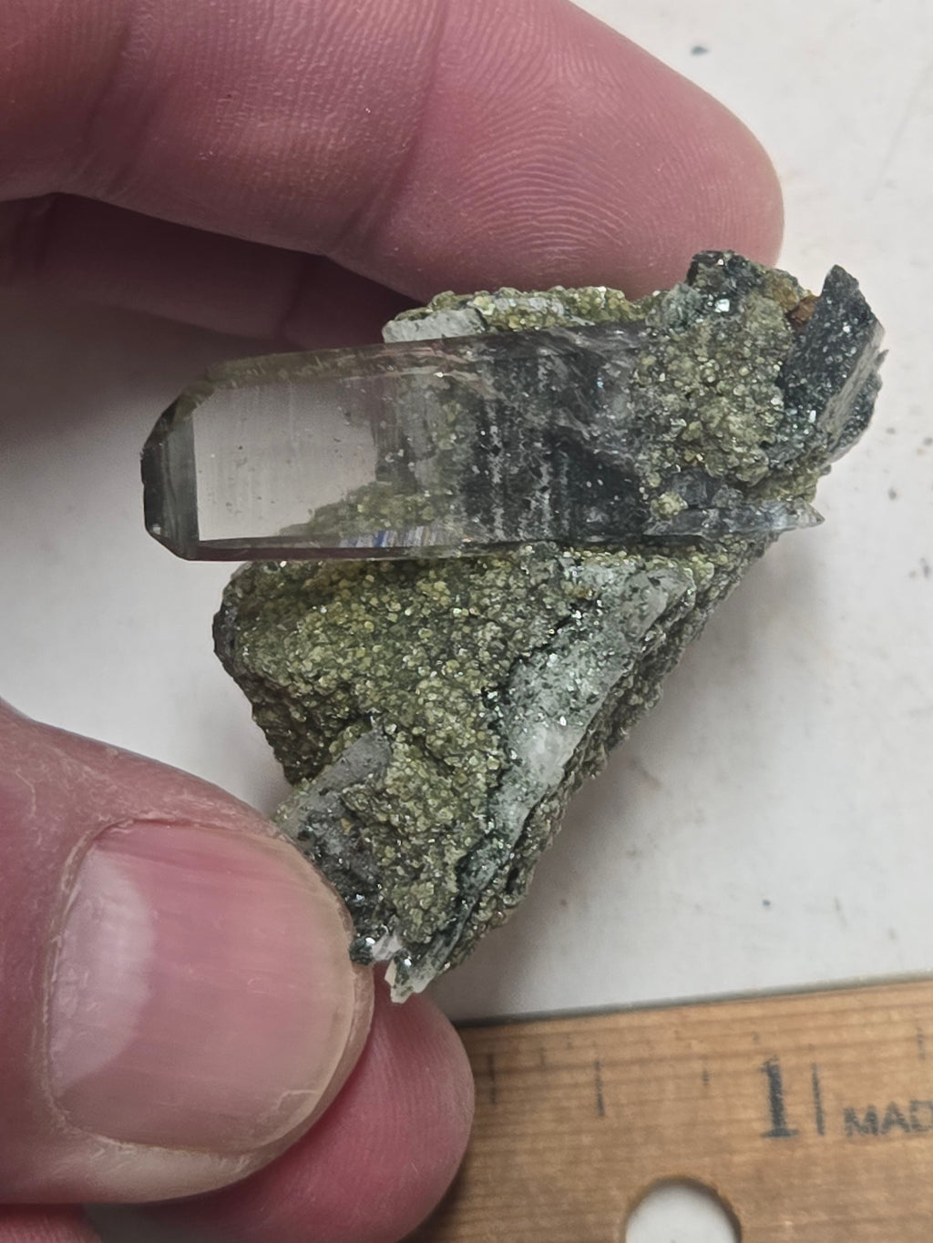 Smoky quartz on Albite