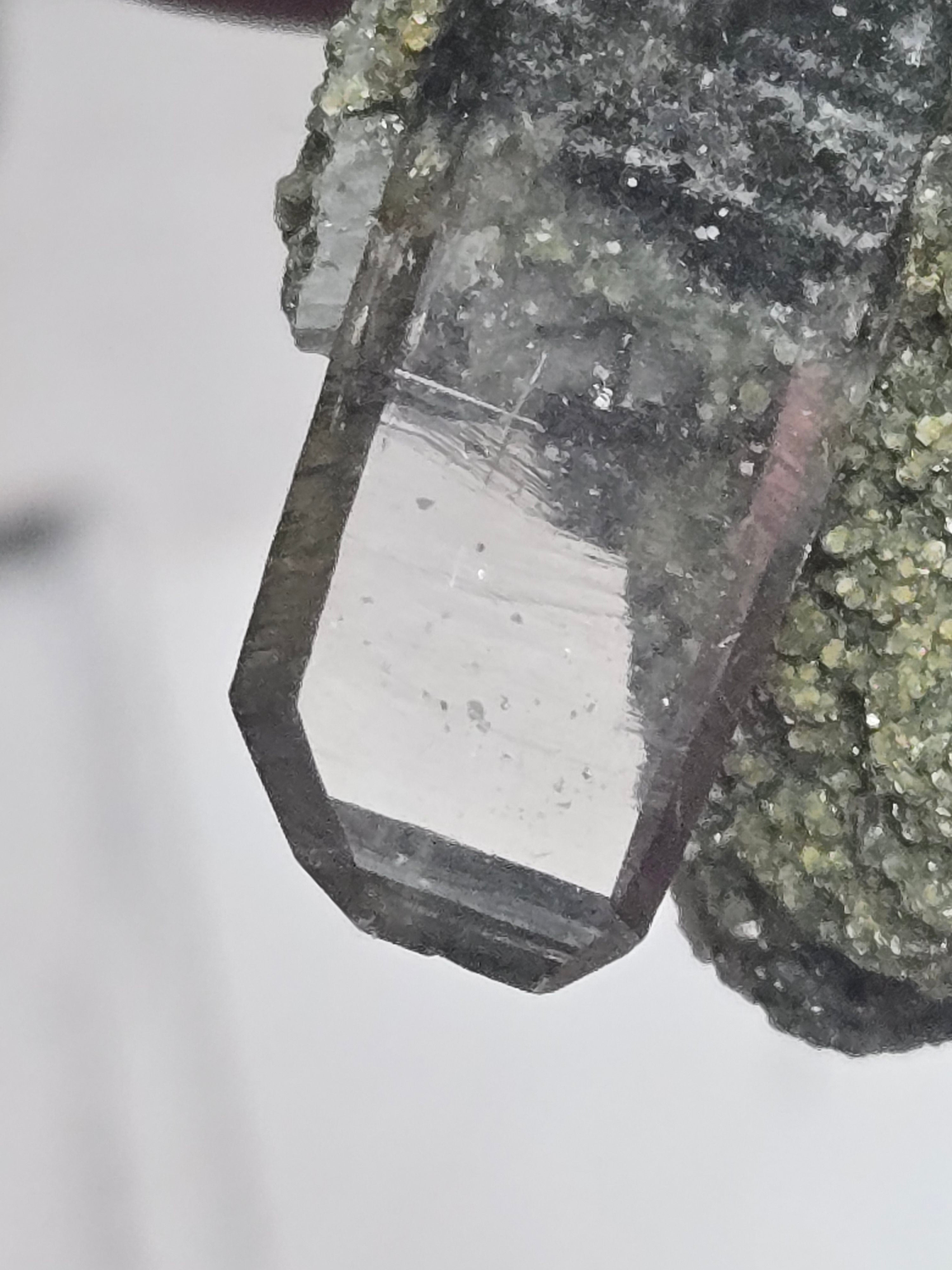 Smoky quartz on Albite