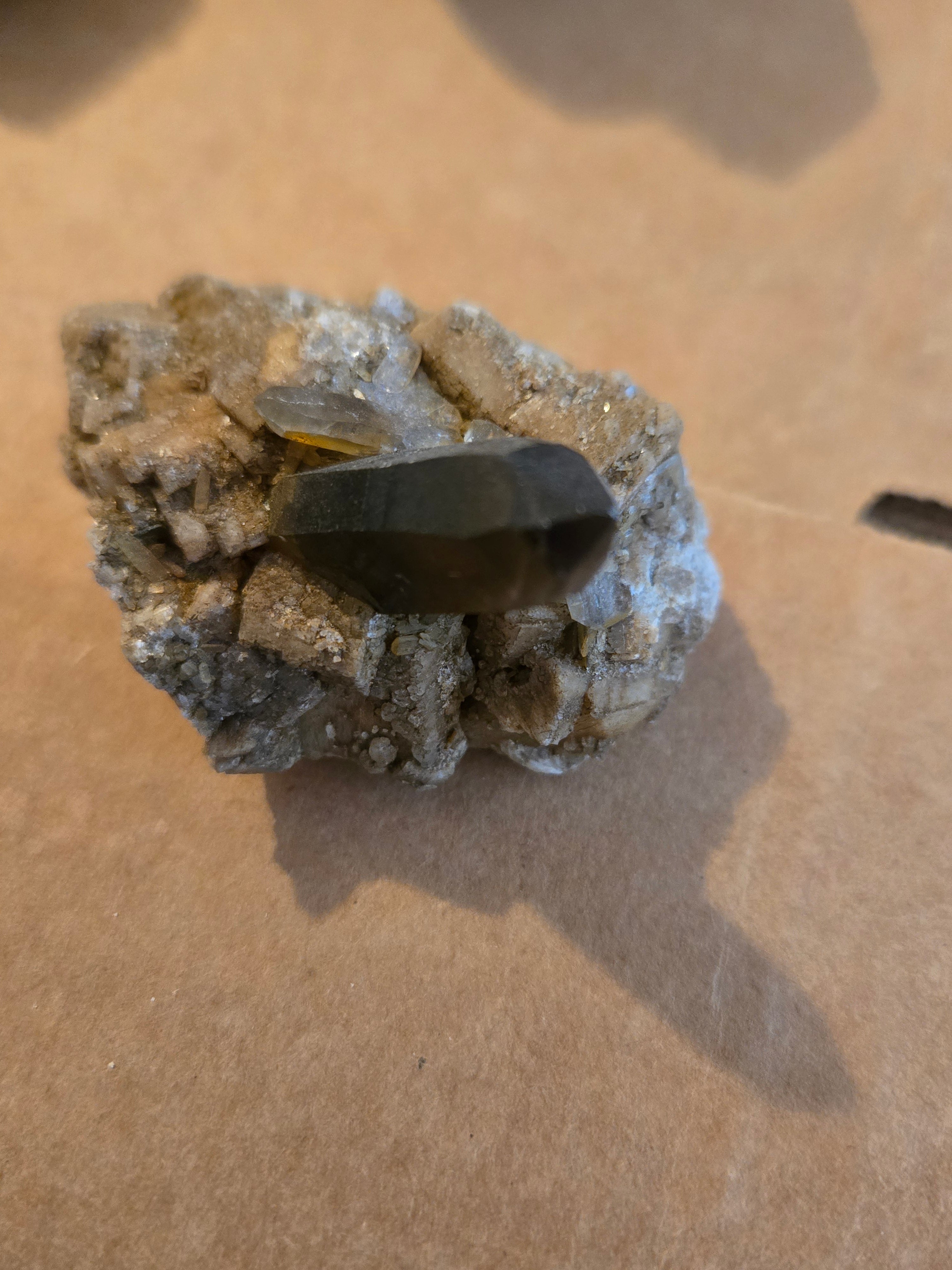 Smoky quartz on microcline