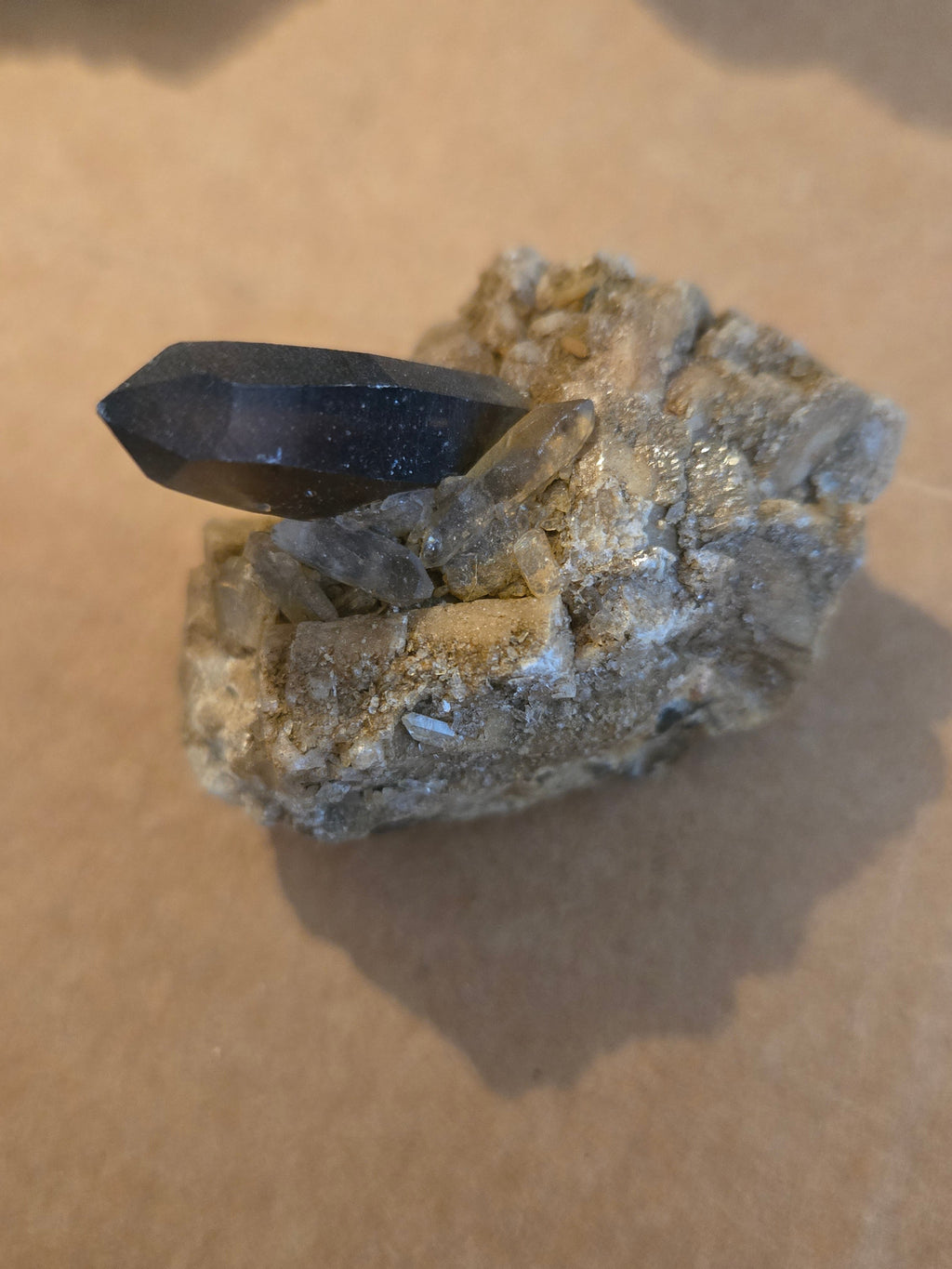 Smoky quartz on microcline