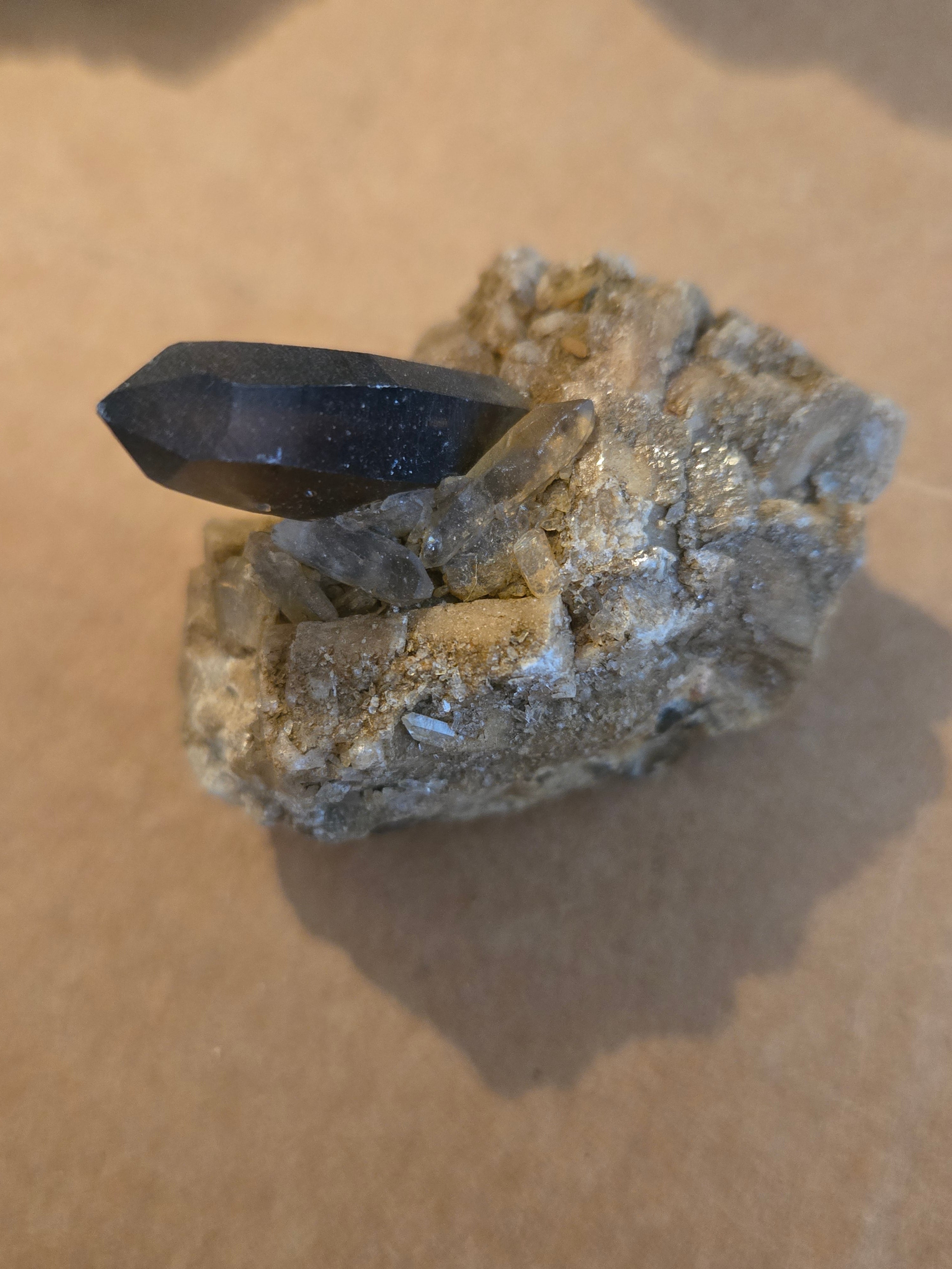 Smoky quartz on microcline