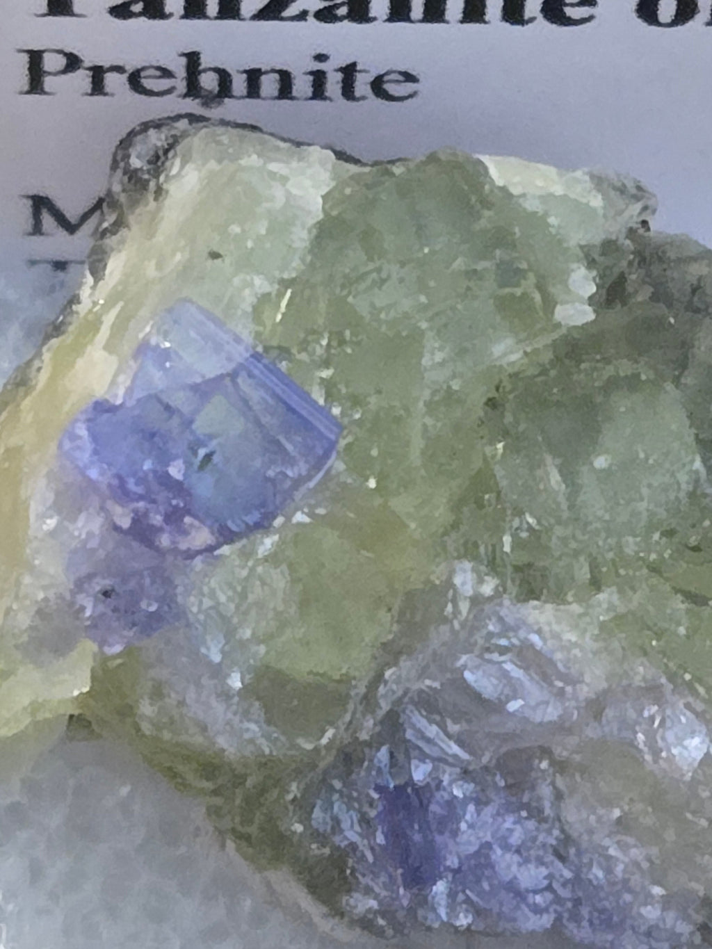 Tanzanite on green prehnite specimen