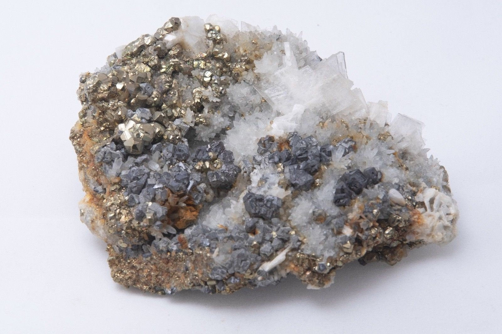White Barite Pyrite Galena specimen